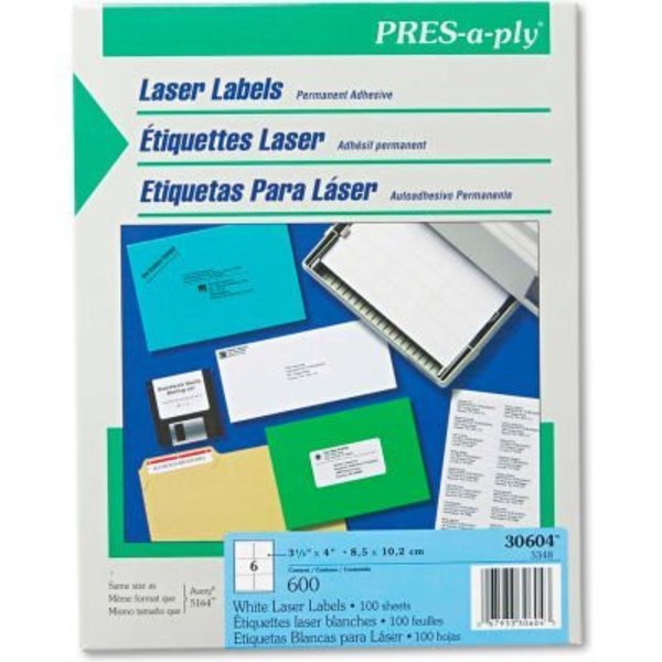 Avery Avery® Pres-A-Ply Laser Address Labels, 3-1/3 x 4, White, 600/Box 30604